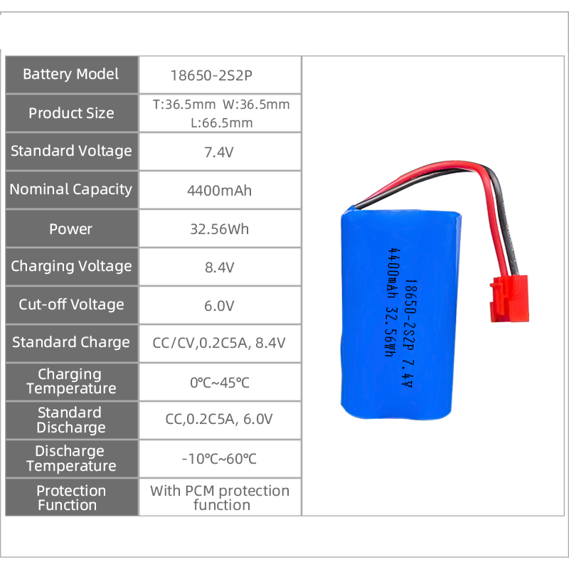 Paquet de batterie au lithium 2s2p 7,4 V 4400 mAh 18650