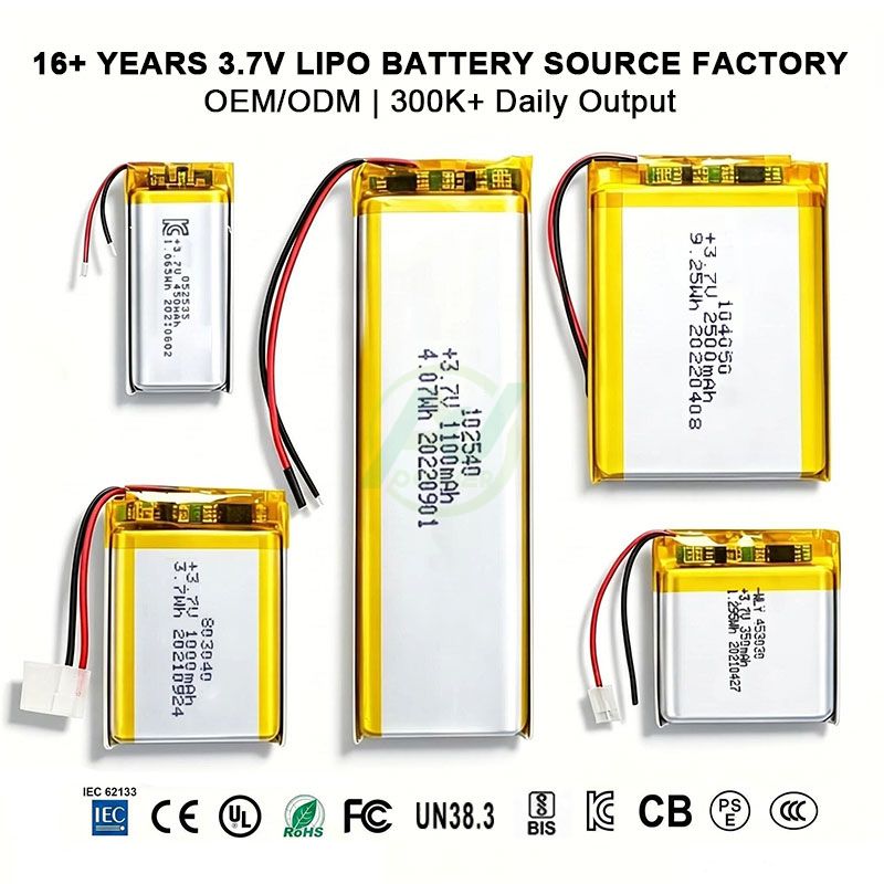 Batterie Lipo rechargeable personnalisée OEM ODM 500mah 1000mah 2000mah 3000mah Li-ion Li-ion Lithium polymère 3.7v 1500mah